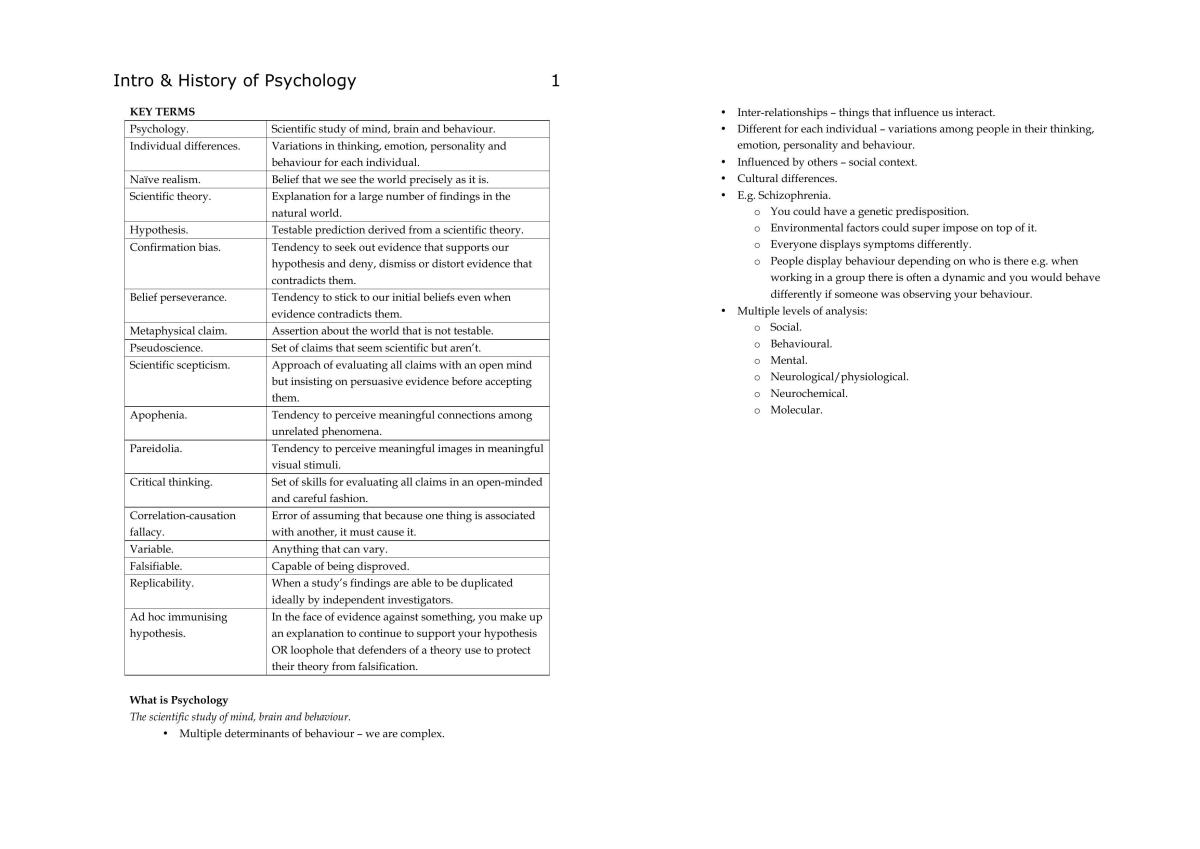 Psychology 101 exam 1 answer key