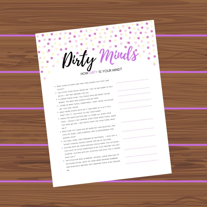 Dirty minds bachelorette game answers