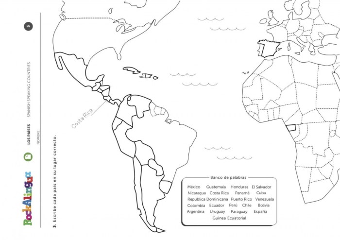 Blank spanish speaking countries map