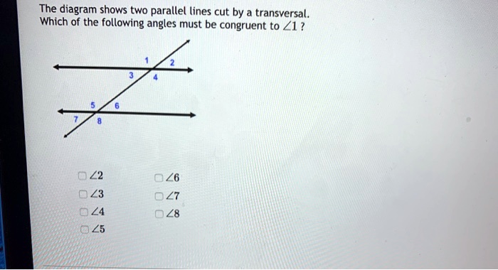 The diagram shows two parallel lines and a transversal