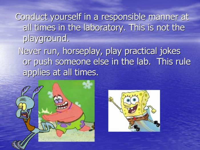 Horseplay or practical jokes in the laboratory are