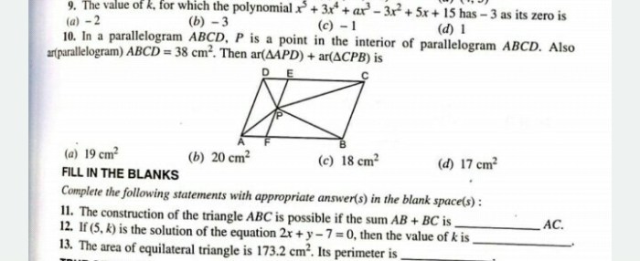 Area of triangles and parallelograms assignment