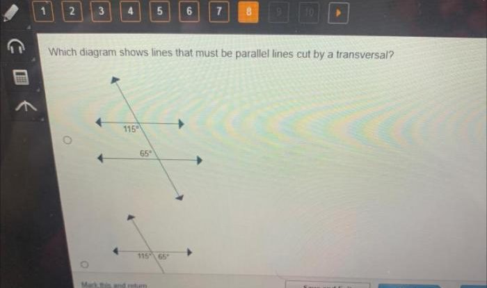 Measure lines transversal parallel shows two if diagram brainly